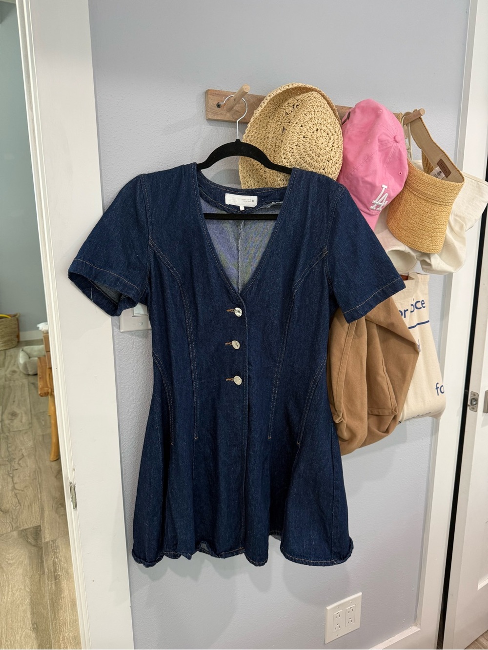 Denim garment neckline close-up